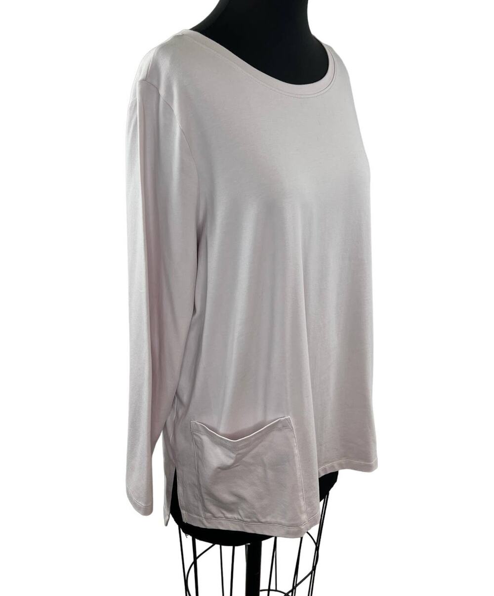 EILEEN FISHER Light Pink Long Sleeve Cotton Blend Stretch Top w/ Pockets Size XL